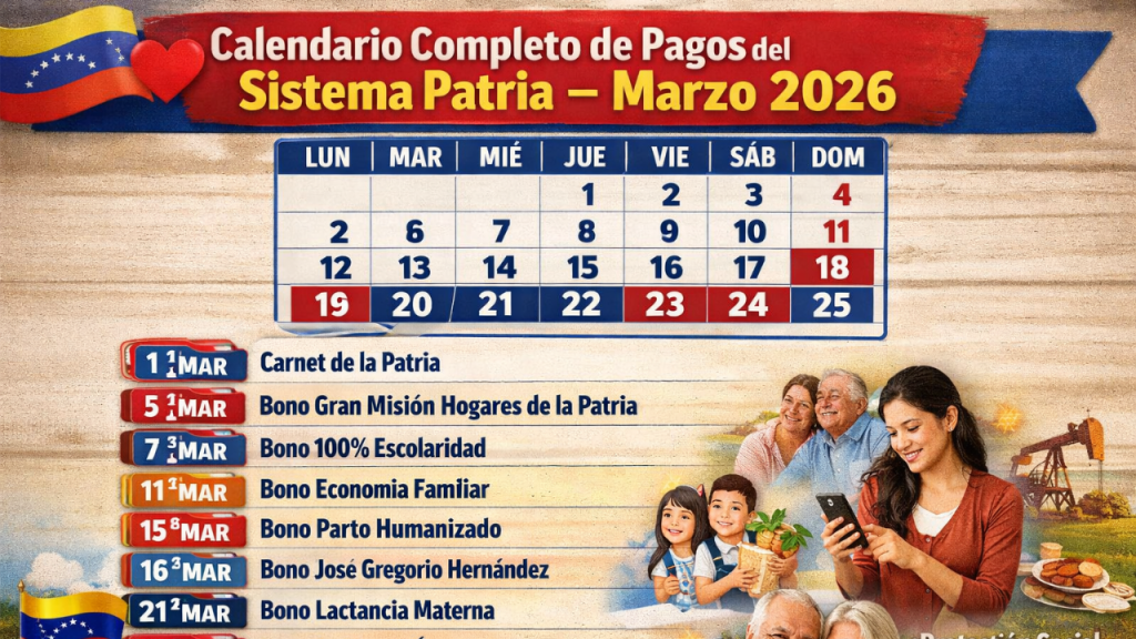Calendario Completo de Pagos del Sistema Patria – Marzo 2026 en Venezuela