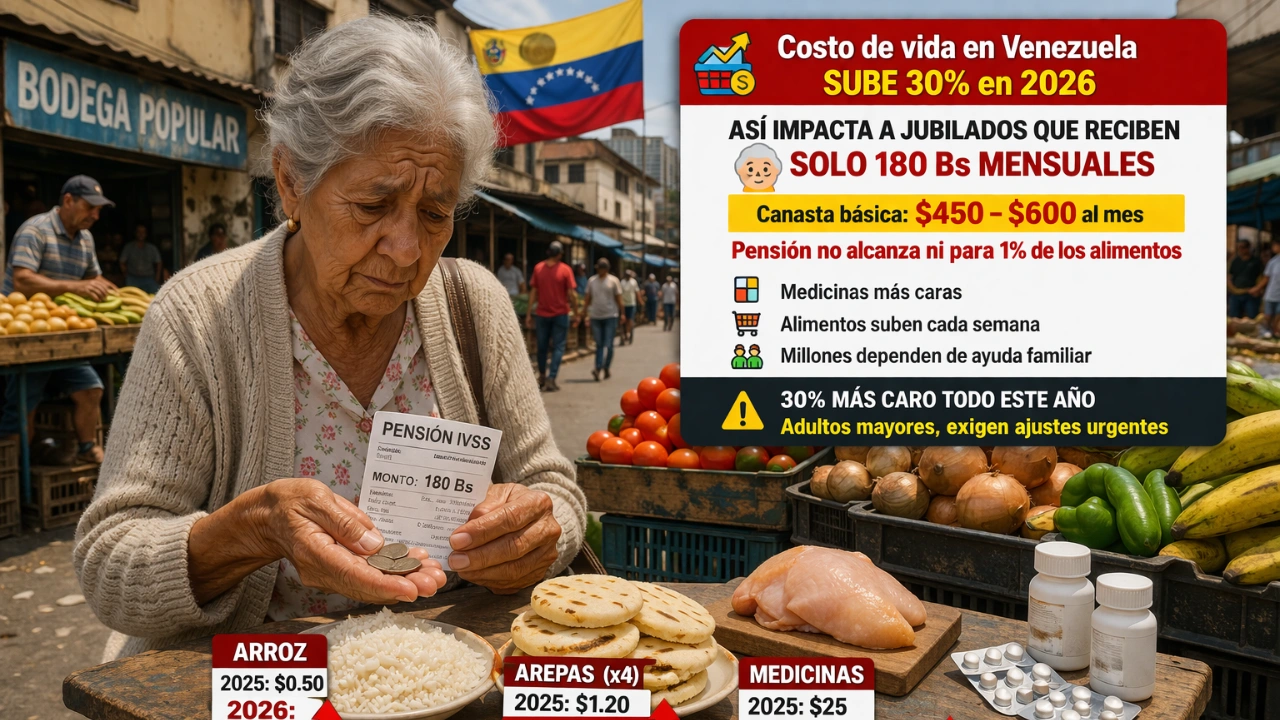 Costo de vida en Venezuela sube 30% en 2026: así impacta a jubilados que reciben solo 180 Bs mensuales