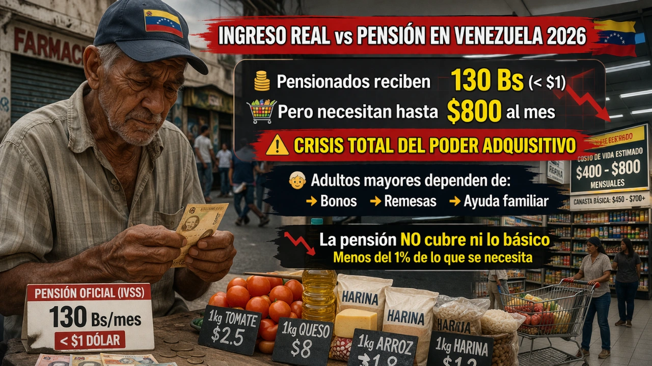 Ingreso Real vs Pensión en Venezuela 2026: Pensionados Reciben 130 Bs Mientras Necesitan Hasta $800 al Mes