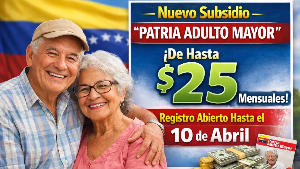 Nuevo Subsidio “Patria Adulto Mayor” de Hasta 25$ Mensuales — Registro Abierto Hasta el 10 de Abril