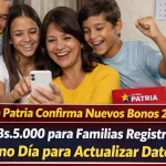 Sistema Patria Confirma Nuevos Bonos 2026 Hasta Bs.5.000 para Familias Registradas – Último Día para Actualizar Datos