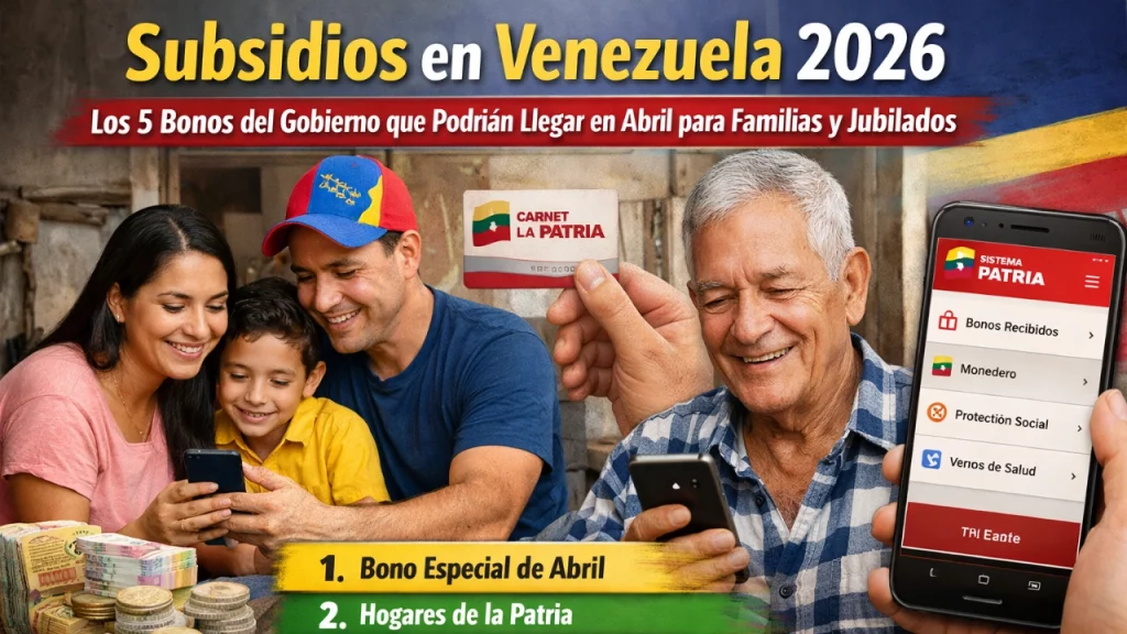 Subsidios en Venezuela 2026: Los 5 Bonos del Gobierno que Podrían Llegar en Abril para Familias y Jubilados