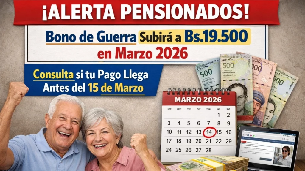 ¡Alerta Pensionados! Bono de Guerra Subirá a Bs.19.500 en Marzo 2026 – Consulta si tu Pago Llega Antes del 15 de Marzo